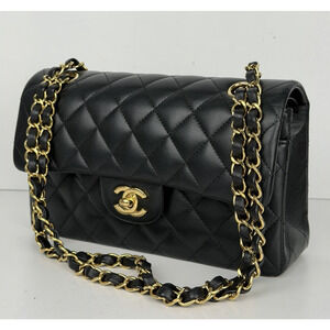 Chanel Small Classic Flap Bag in Black Quilted Lambskin Leather NFC C6